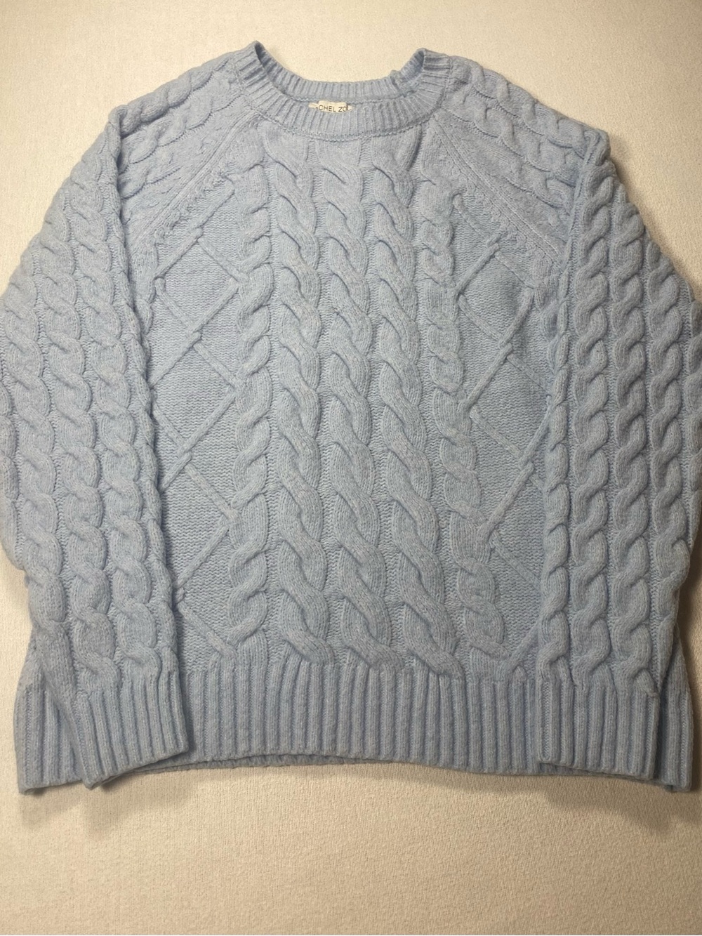 Rachel Zoe Light Blue Cable-Knit Crewneck Sweater size Large